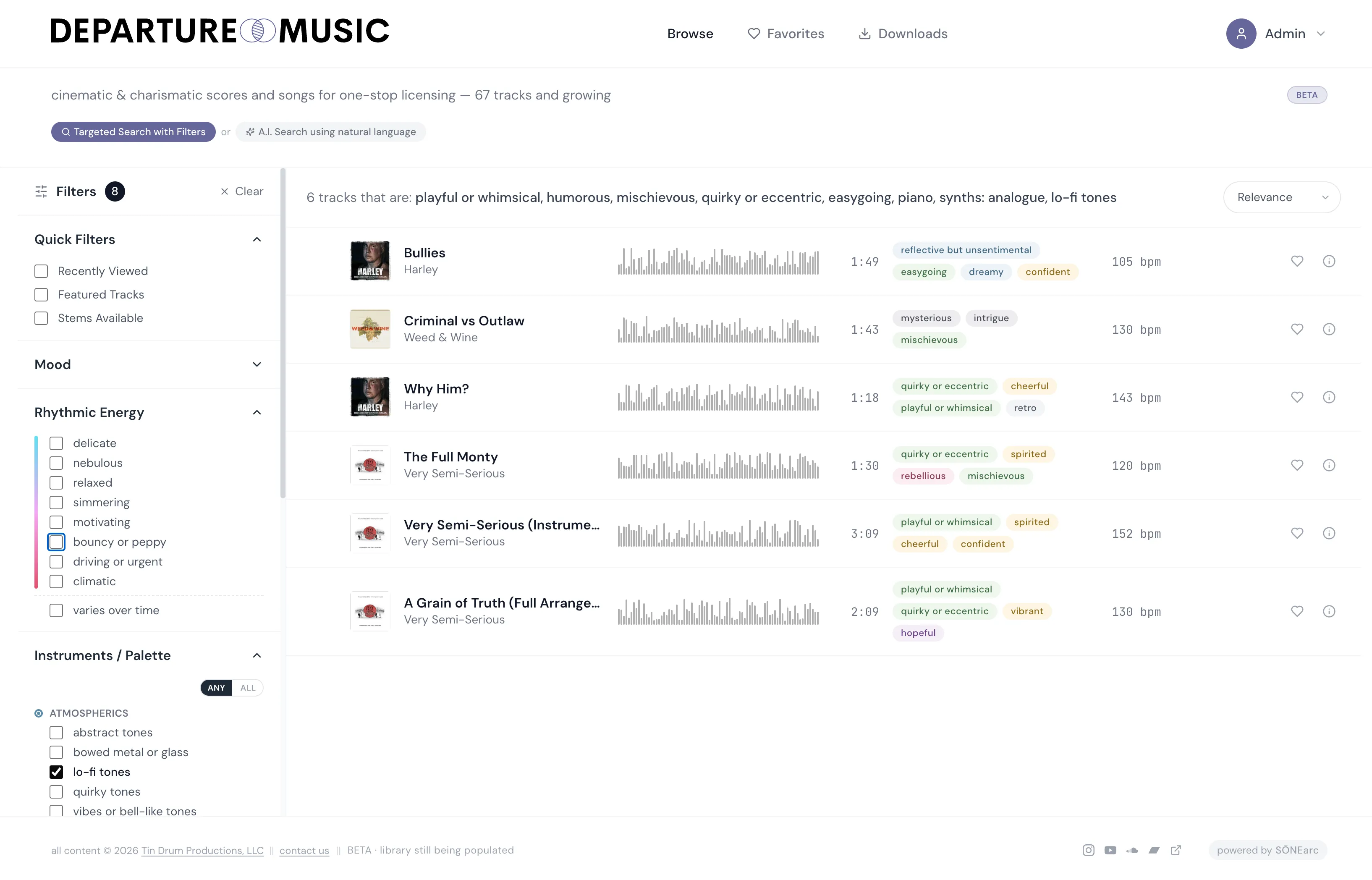 Screenshot of a SŌNEarc-powered music library