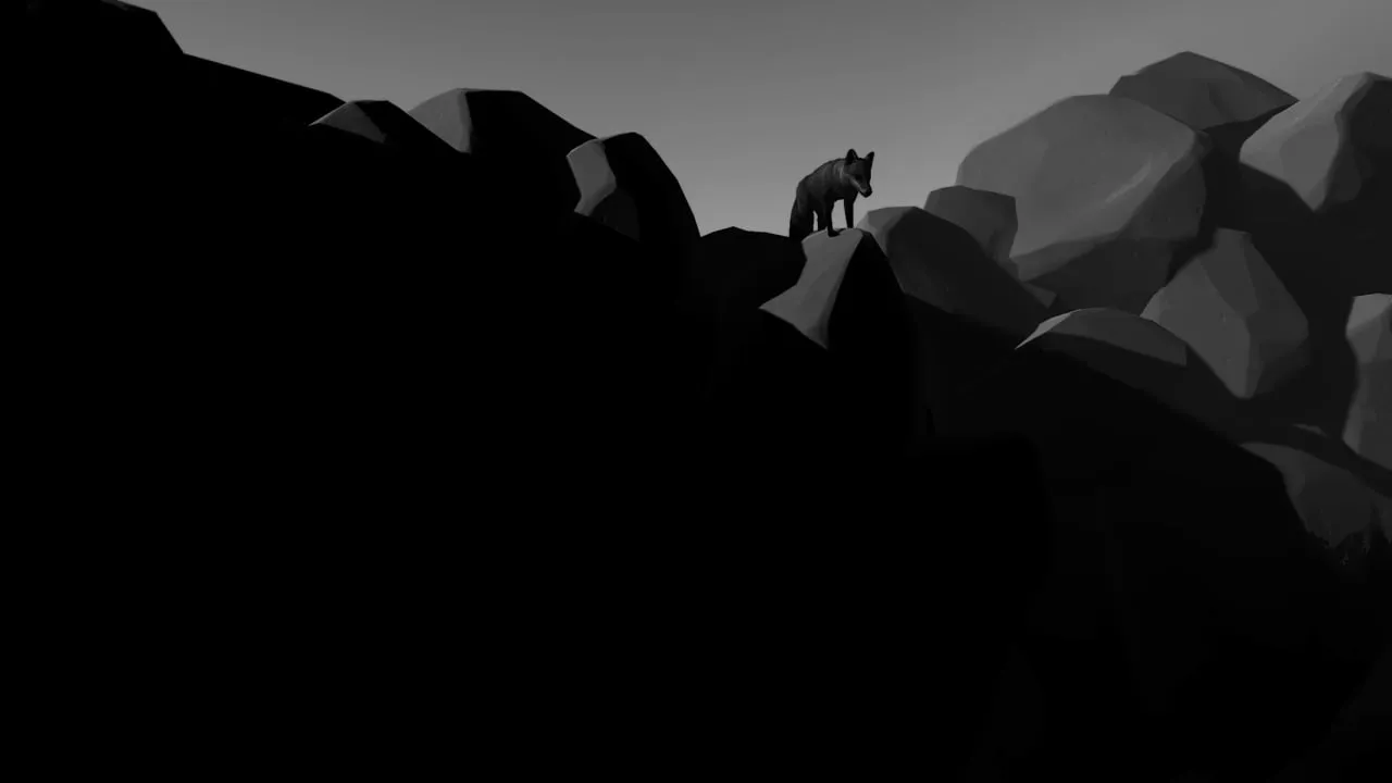 A frame from The Long Dark: a hare in a dim animated forest.